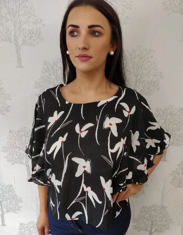 Deal of the Week puff sleeve dressMilan Black Floral Frilled Sleeve Blouse