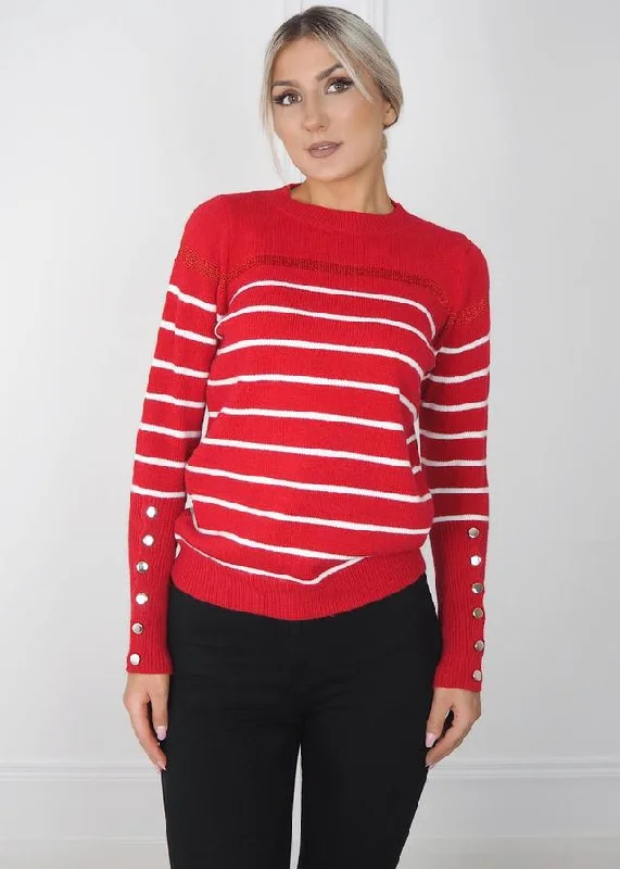 Quick Sale playful dressStella Red Stripe Button Detail Knit Jumper