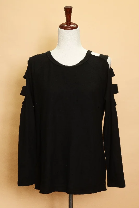 Weekend Flash Sale Black Shoulder Cut Out Sweater