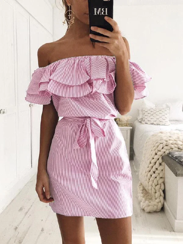 Deep Discounts satin midi dressSlim-fit Lace-up Dress With Ruffled Stripes