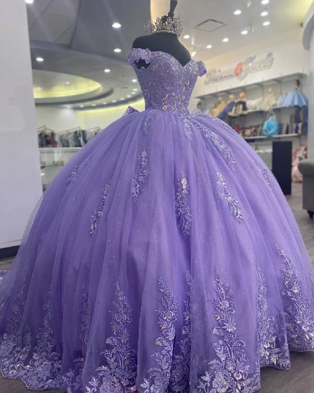 relaxed fit dressOff The Shoulder Lilac Corset Quinceanera Dress Ball Gown,Appliques Lace Birthday Dress  Y789