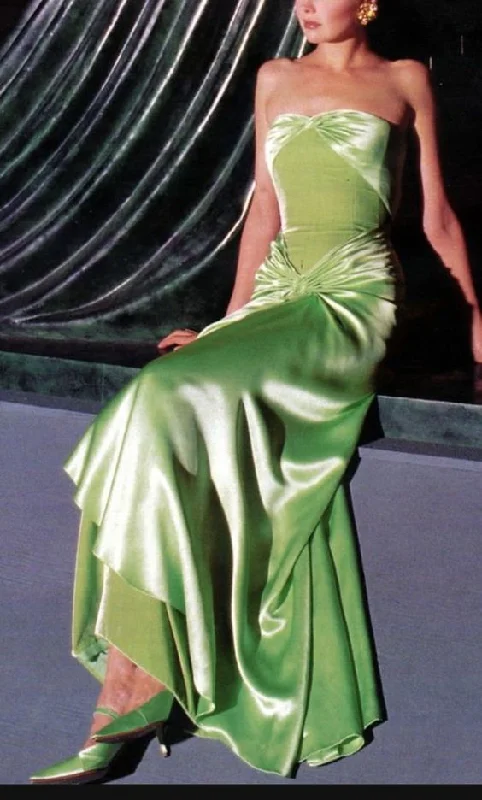 Flash Deals trendy bodycon dressGreen Strapless Sheath Velvet Satin Vintage Evening Dress, DP2662