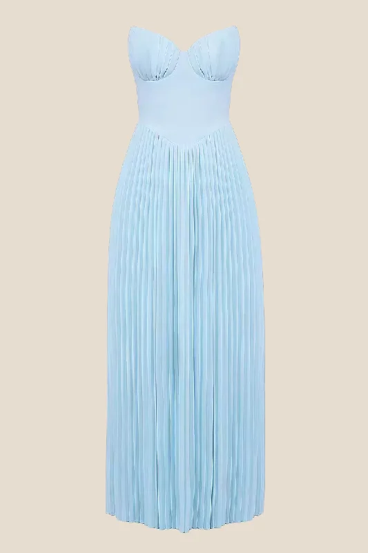 layered dressBustier Blue Pleated A-line Long Dress