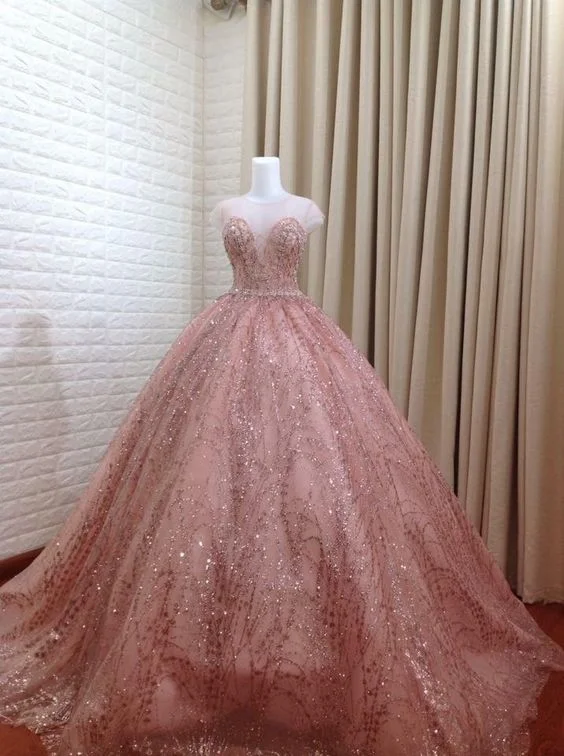 fitted cocktail dressLuxurious Pink Princess Dress Sweet 16 Dress,Pink Ball Gown Y1405