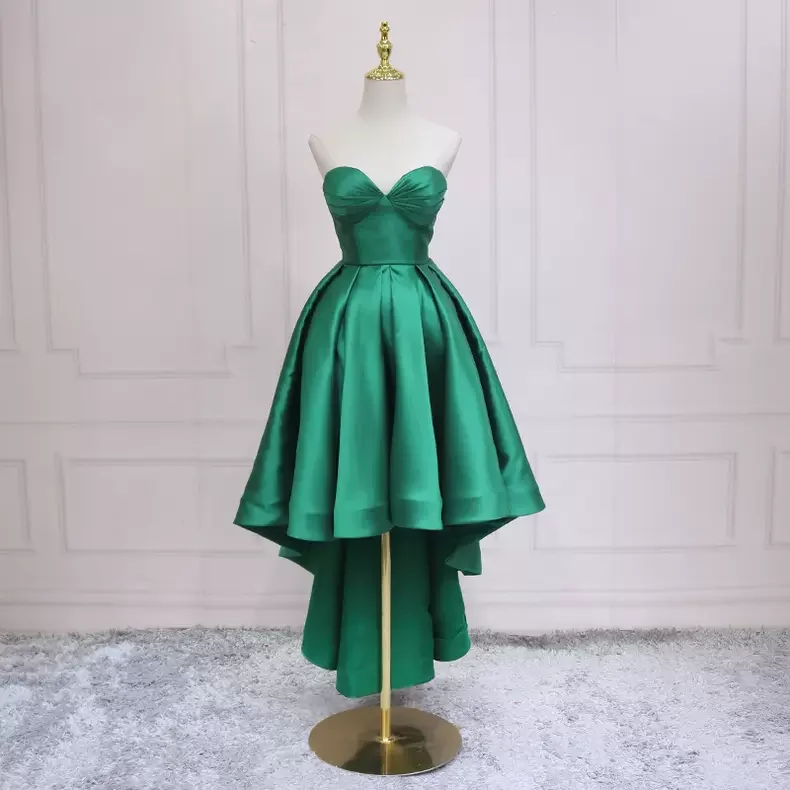 chic shift dressStrapless Green Satin Prom Dress Hi-low Prom Dress s42