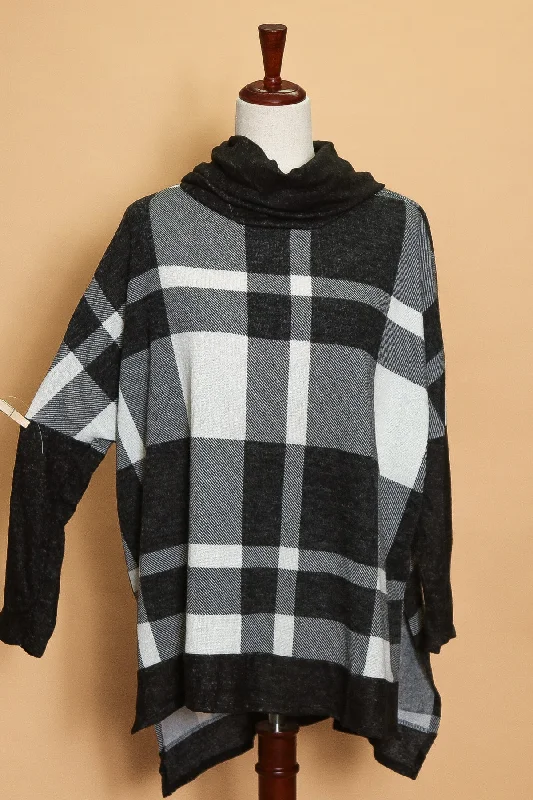 Act Fast Plaid Cowl Neck Sweater