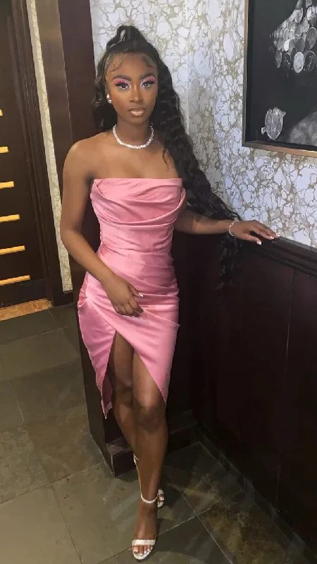 long sleeve dressPink 19th Birthday Dress Outfit Black Girl,Lovely Pink Strapless Homecoming Dress  Y643