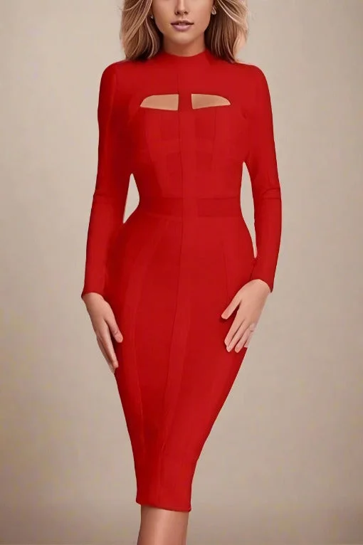 stylish dressBrooke Long Sleeve Bandage Dress - Lipstick Red