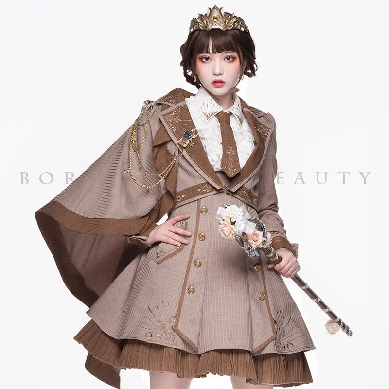 boho-chic dressYoupairui~Sheffield~British-style Khaki Ouji Lolita Set