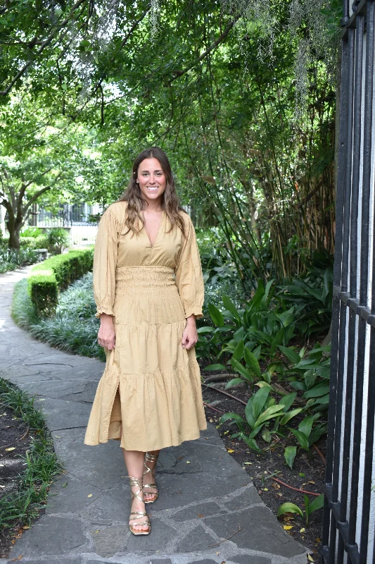 Act Fast Jacqui Midi Dress Caramel Final Sale