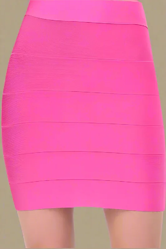 fitted bodycon dressHigh Waist Bandage Striped Mini Skirt - Hot Pink