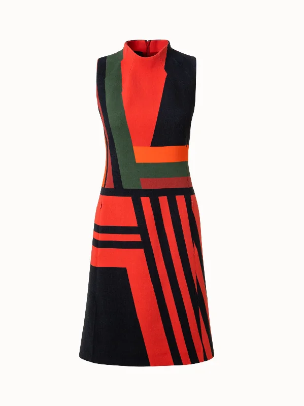 Don't Wait winter dressWool Double-Face Sheath Dress with Zig Zag Trapezoid Print