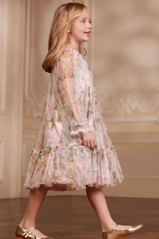 Hurry In Rose Powder Long Sleeve Kids Dress
