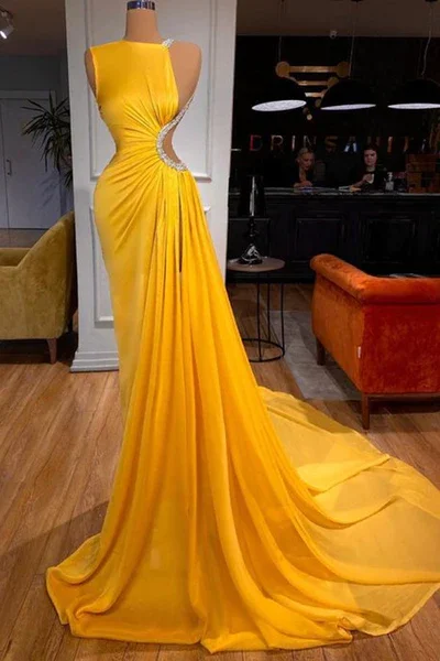 trendy mini dressBright Yellow Long Prom Dress Mermaid Prom Dress Y100