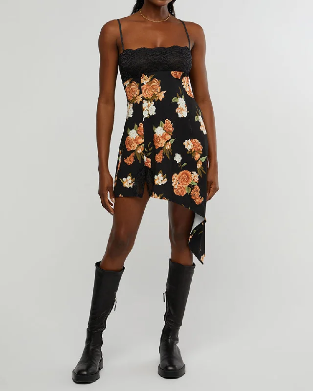 Act Now cocktail party dressLace Asymmetrical Neutral Floral Slip Dress