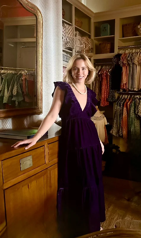 Closeout Sale Savannah Midi Dress Purple Velvet Final Sale