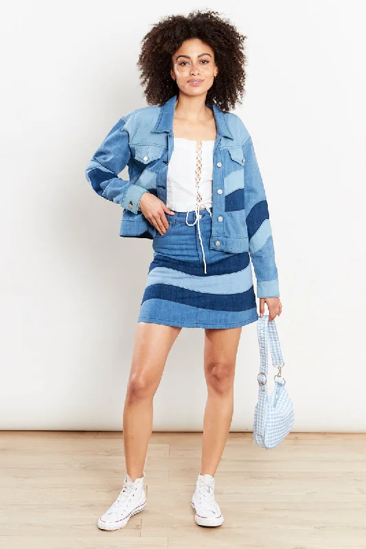 Unmissable Offer Tonal Patchwork Denim Mini Skirt - Blue