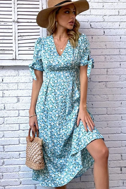 Final Sale classic fit-and-flare dressFLORAL TIGHTEN WAIST PUFF RIBBON SLEEVES DRESS Final Sale classic fit-and-flare dressFLORAL TIGHTEN WAIST PUFF RIBBON SLEEVES DRESS