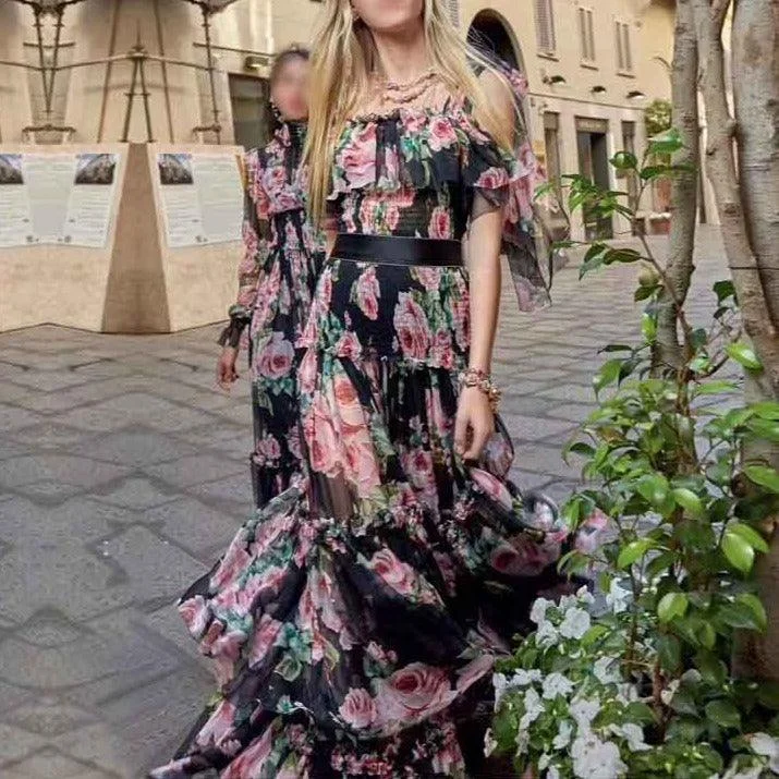 Price Meltdown casual knit dressKittenAlarm - Bailey Floral Ruffle Maxi Dress