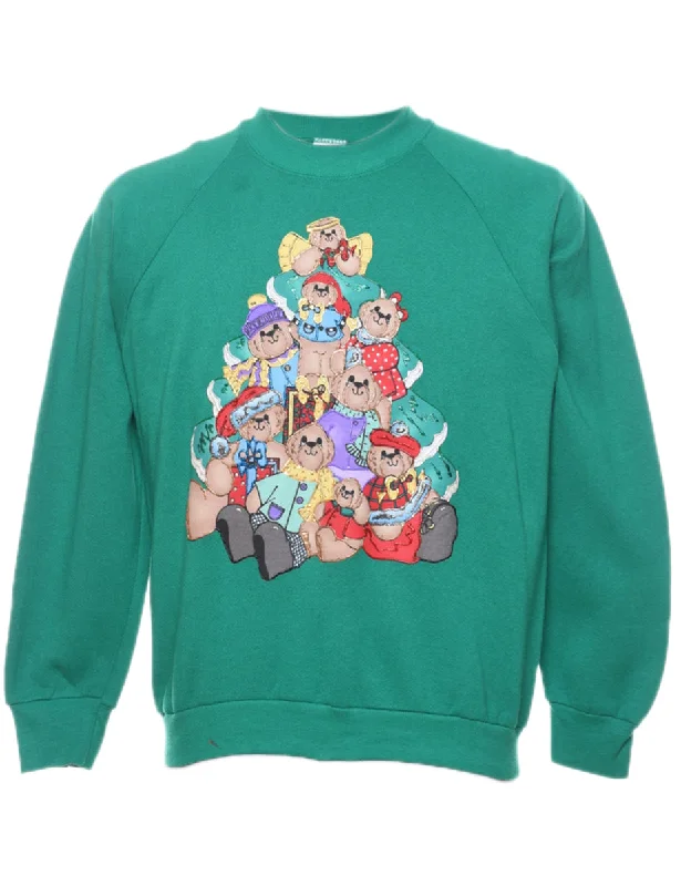 fashionable outerwearTeddy Bear Print Christmas Sweatshirt - M