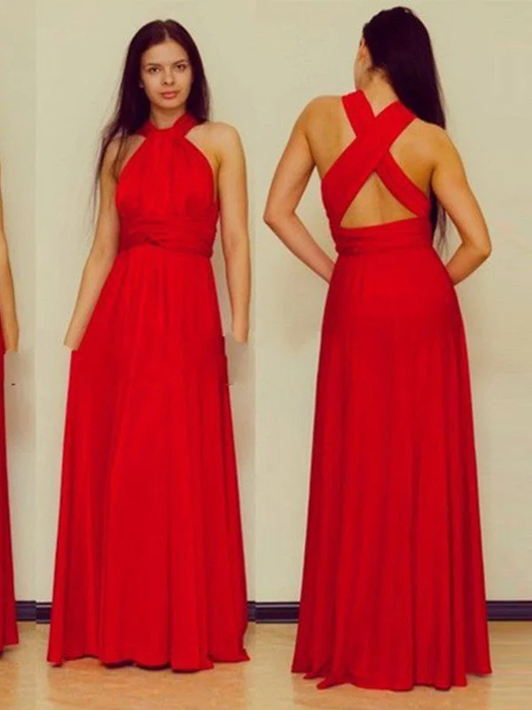 Anniversary Sale red prom dresses A-line Scoop Floor-length Chiffon Prom Dress/Evening Dress #MK065