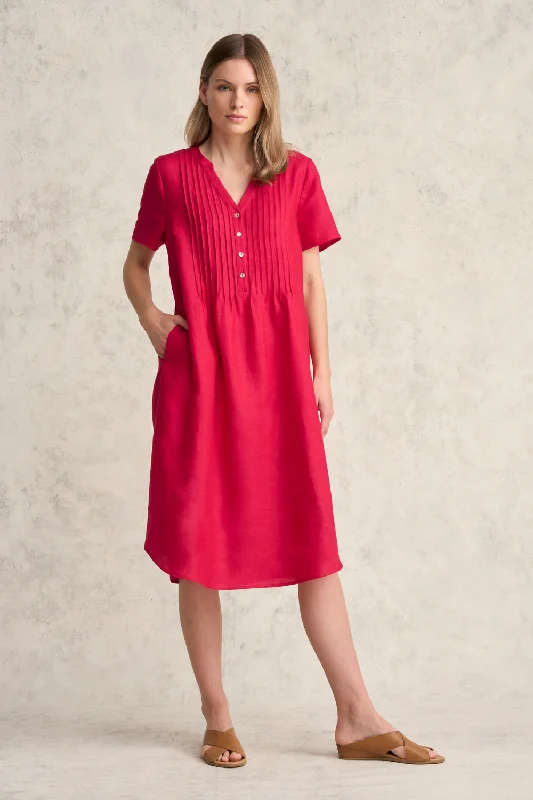 Super Sale formal dressPleated Front French Linen Dress - Rouge