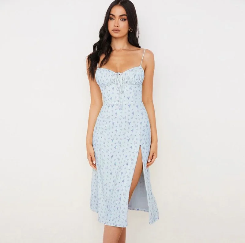 Don't Miss Flower Fields Slip Floral Split Midi Dress