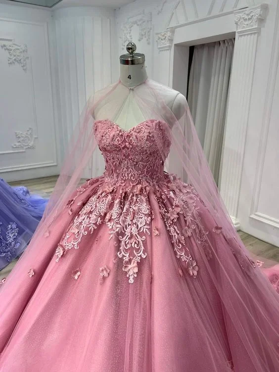 casual midi dressSweetheart Pink Tulle Lace Ball Gown With Tulle Cape Sweet 16 Dress  Y709