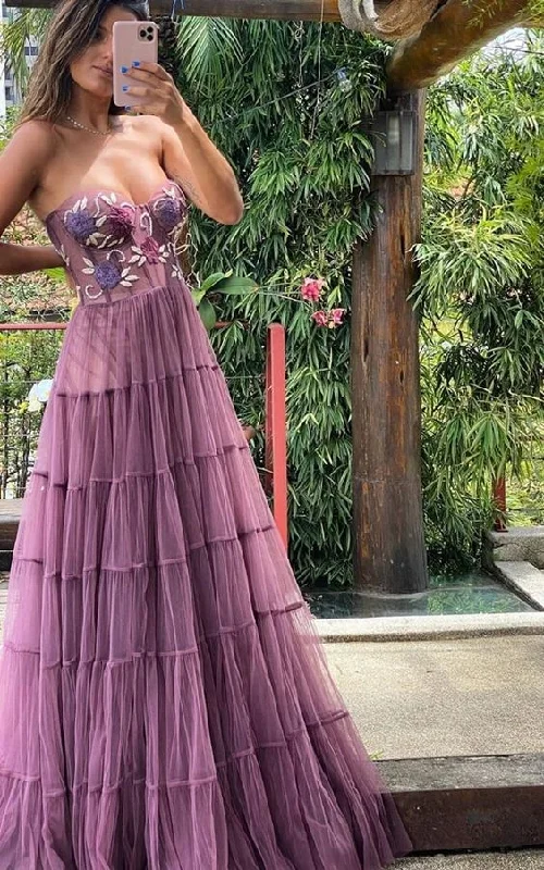 Price Fest ashionable dressDusty Purple Sweetheart Strapless A-Line Tulle Long Prom Dress,DP1773