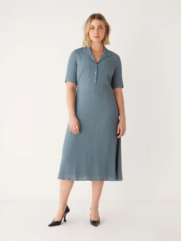 Bargain Blast satin midi dressThe Fluid Poet Collar Long Dress in Stormy Blue