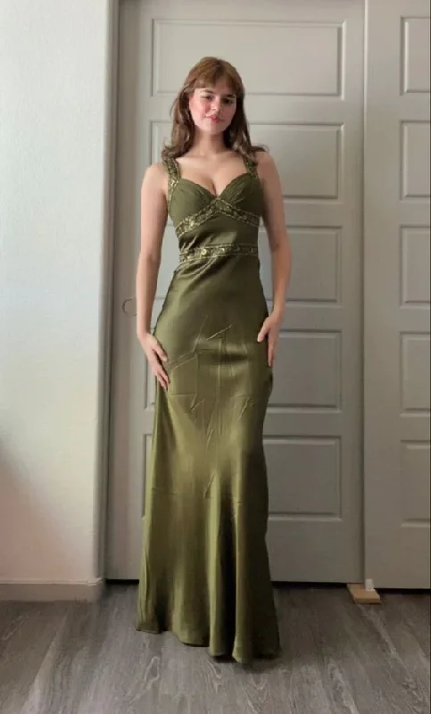 Act Fast party dressElegant Green Straps Beading Vintage Long Prom Dress, DP2290