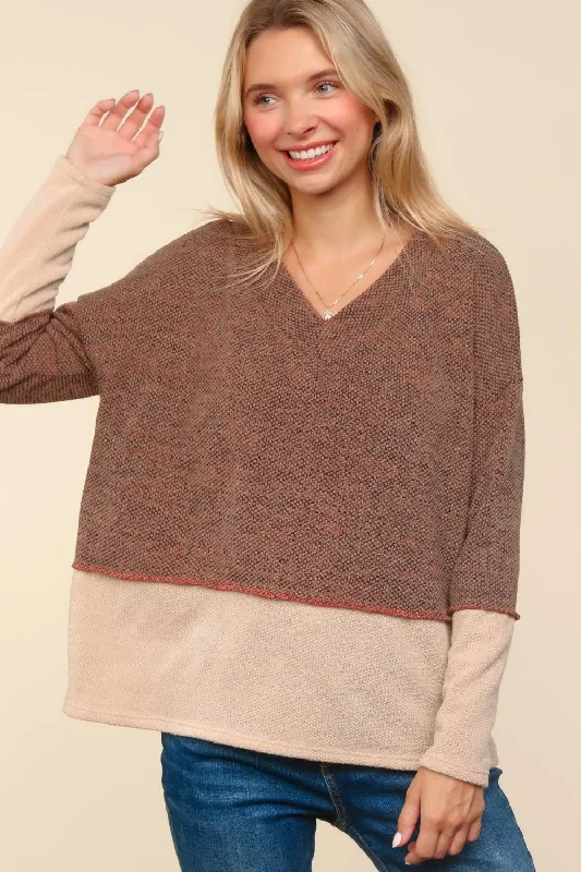 Midnight Sale V NECK TWO TONE JACQUARD SWEATER KNIT TOP
