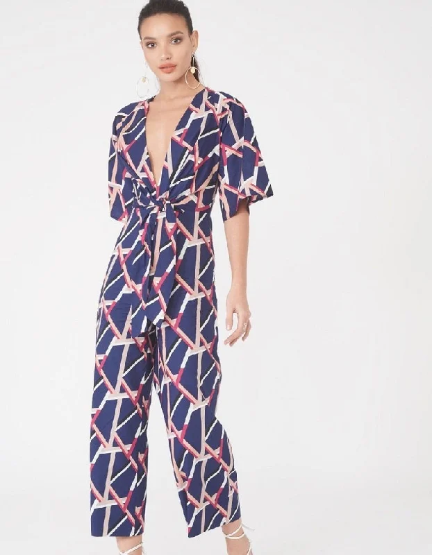 Exclusive Deal stylish party dressHarlow Abstract Print Tie Front Jumpsuit