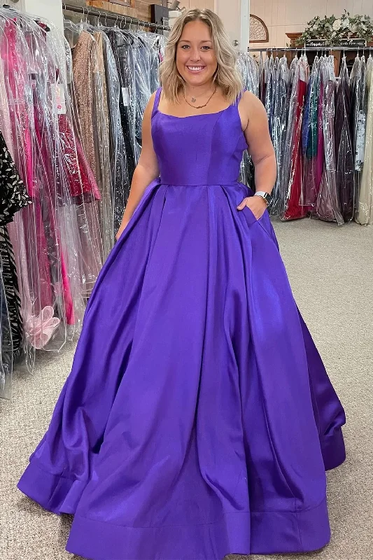 ashionable dressSimple Purple A-line Long Prom Dress with Pockets Plus Size Y372