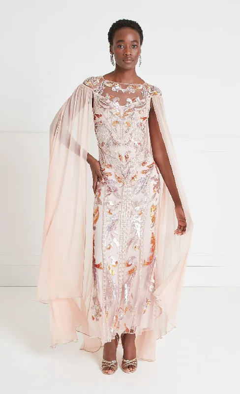 Epic Deals Novella Embellished Cape Gown - Rosewater