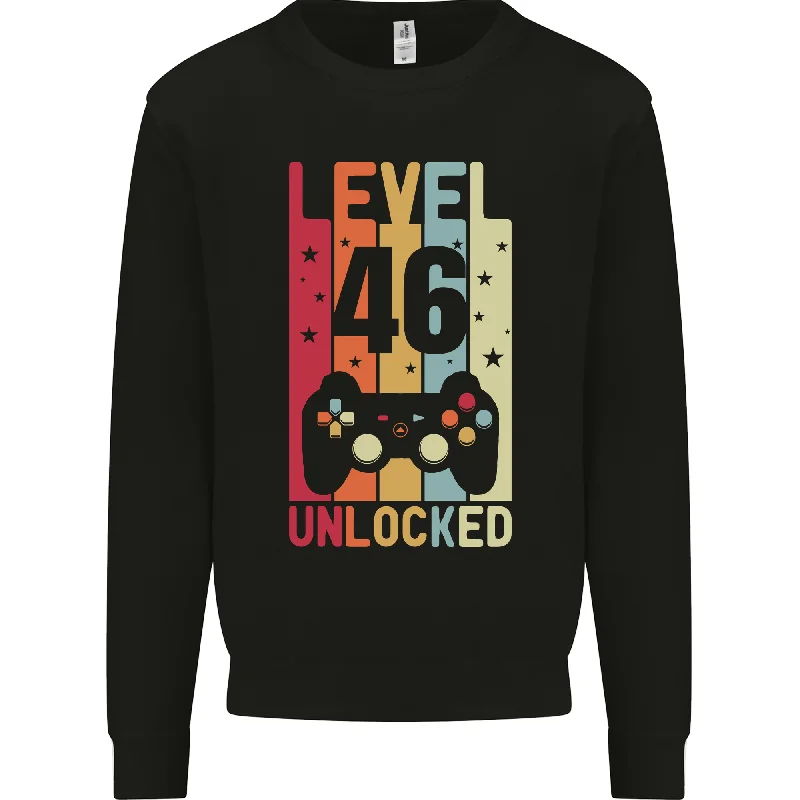 comfy workout wear hoodie46th Birthday Level Up Gaming Sweatshirt for 46-Year-Old Men