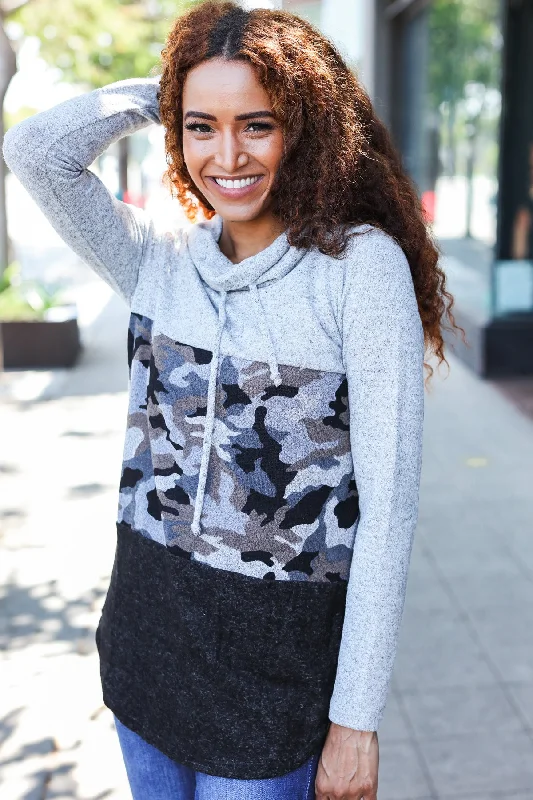 Closeout Camo Cowl Neck Sweater