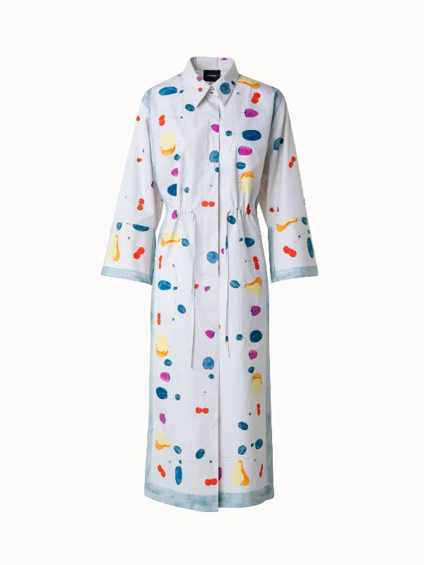 Markdown Madness boho dressCotton Midi Shirt Dress with Fruits Print