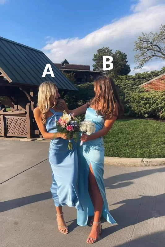 Savings Galore draped dressSimple Satin Wedding Guest Dress Blue Long Party Dress, DP2542