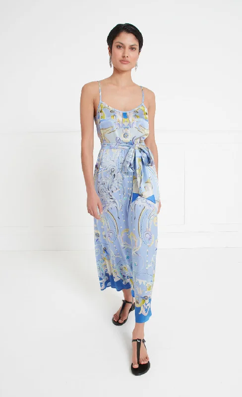 Can't Be Beat Carline Print Slip Dress - Vista Blue