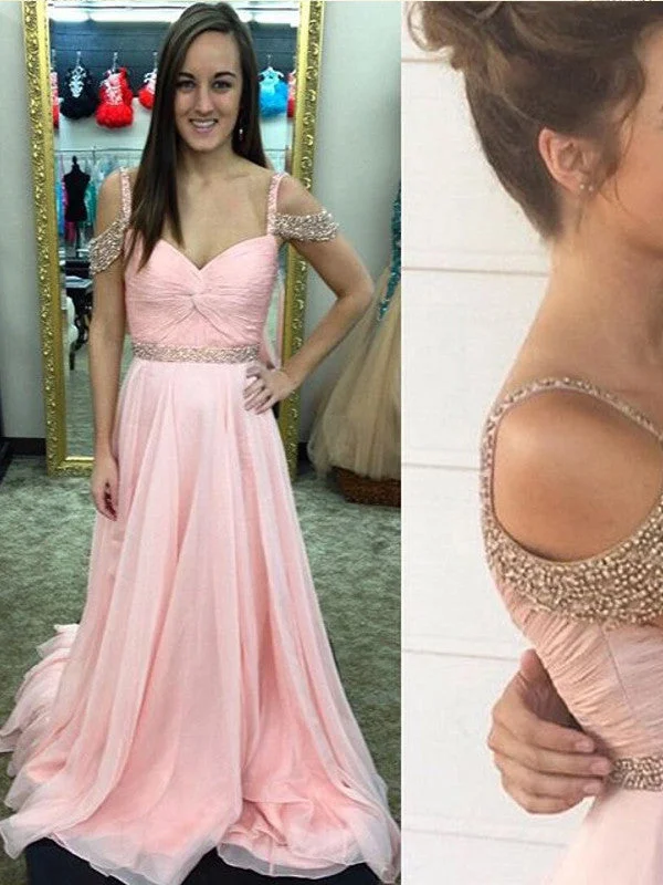 Price Fest A-line Long Prom Dress Ruffle Prom Dress Beading Evening Dress MK575