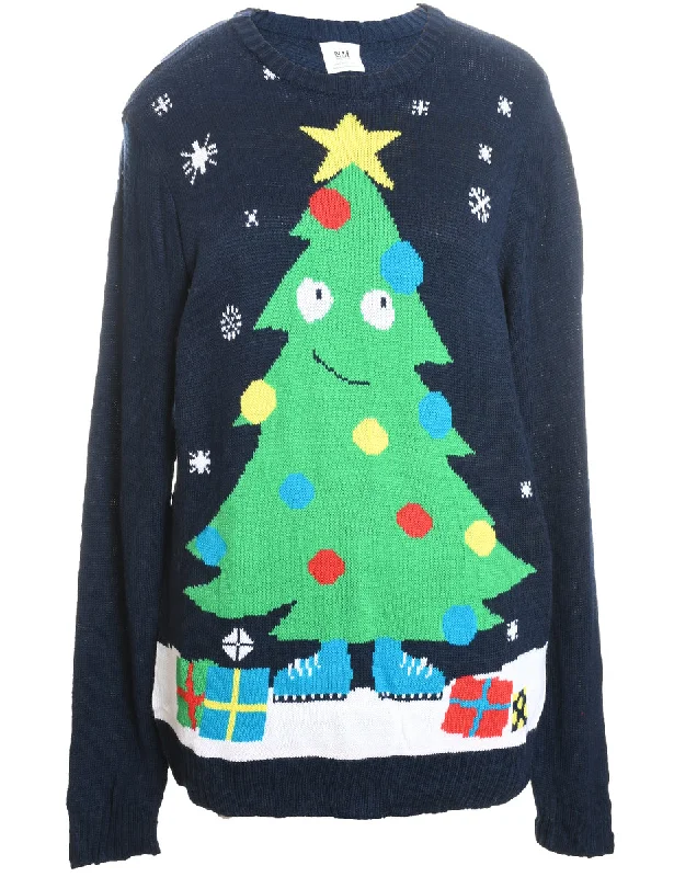 Markdowns Christmas Tree Design Navy Christmas Jumper - XL