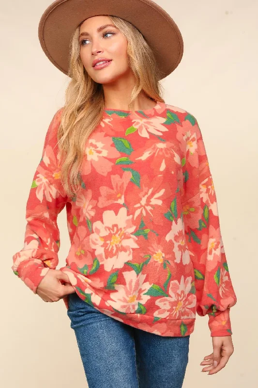 Today’s Deal RED FLORAL BRUSHED HACCI SOFT SWEATER KNIT TOP (5pc)