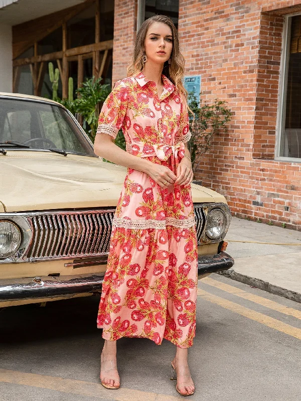 Discount Mania spaghetti strap dressKittenAlarm - Allover Print Self Waist Tie Maxi Dress