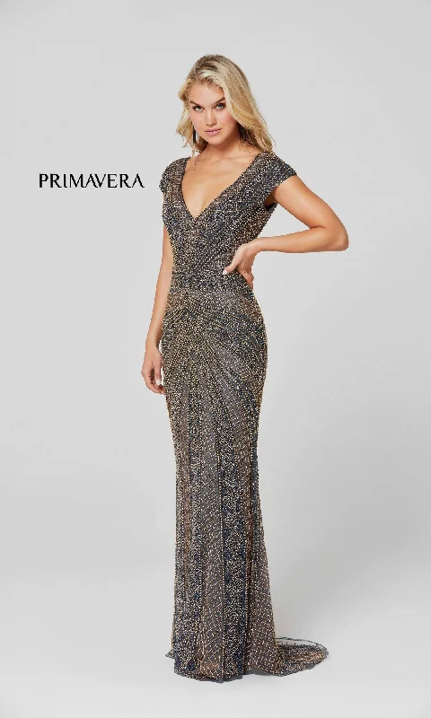 draped dressV-Neck Cap Sleeve Beaded Long Formal Gown 3674