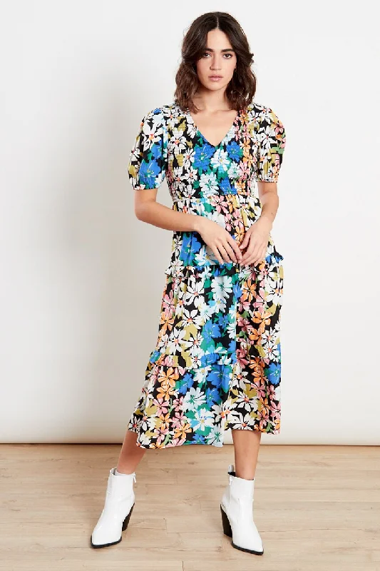 Don't Wait sleek midi dressBritney Black Floral V Neck Midi Dress