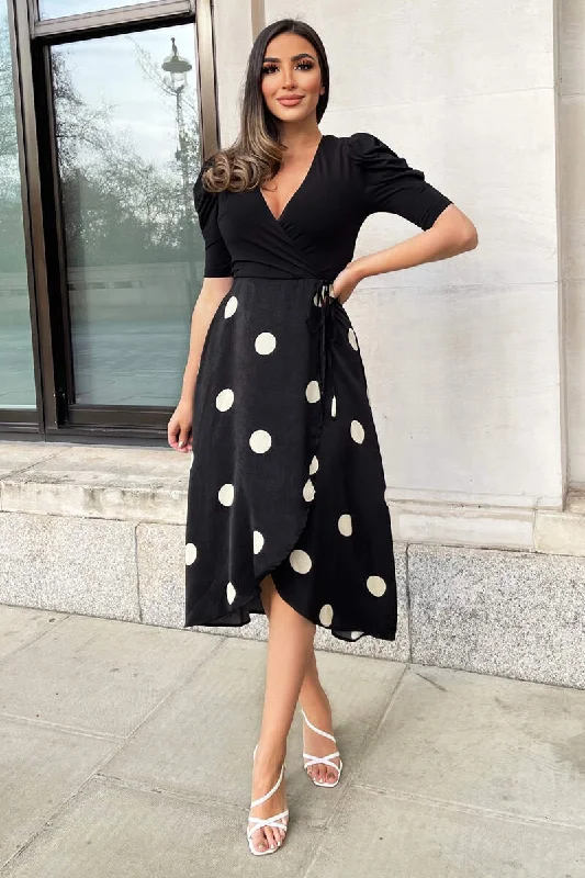 Friends and Family Sale draped dressCaroline Black and Cream Polka Dot 2 in 1 Midi Dress Friends and Family Sale draped dressCaroline Black and Cream Polka Dot 2 in 1 Midi Dress