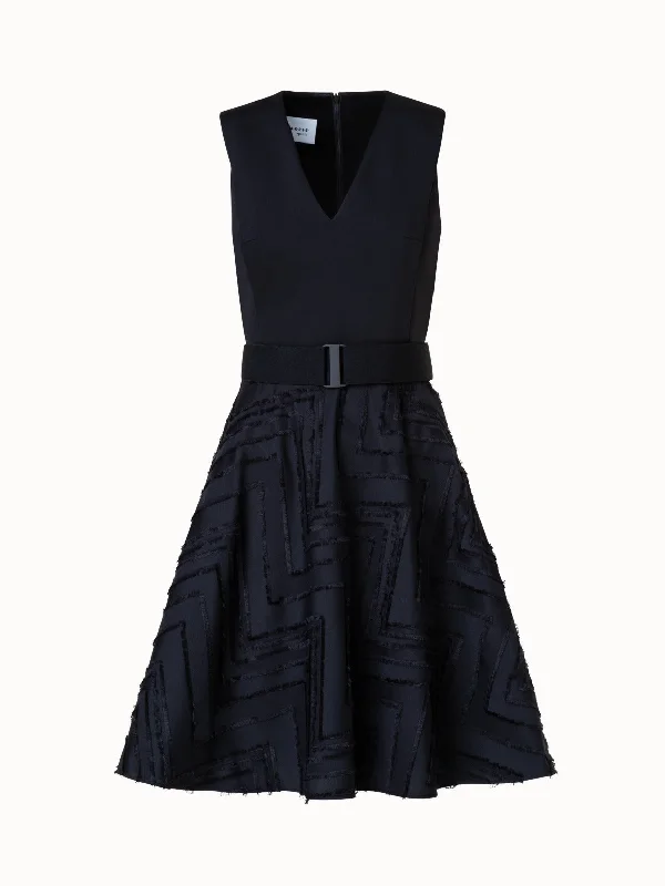 Quick Sale long sleeve dressFringed Zigzag Cotton Blend Jacquard Dress