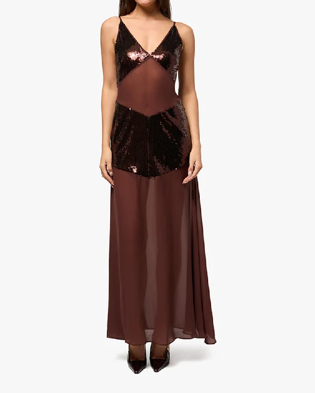 Steals and Deals satin midi dressSheer Panel Maxi Dress