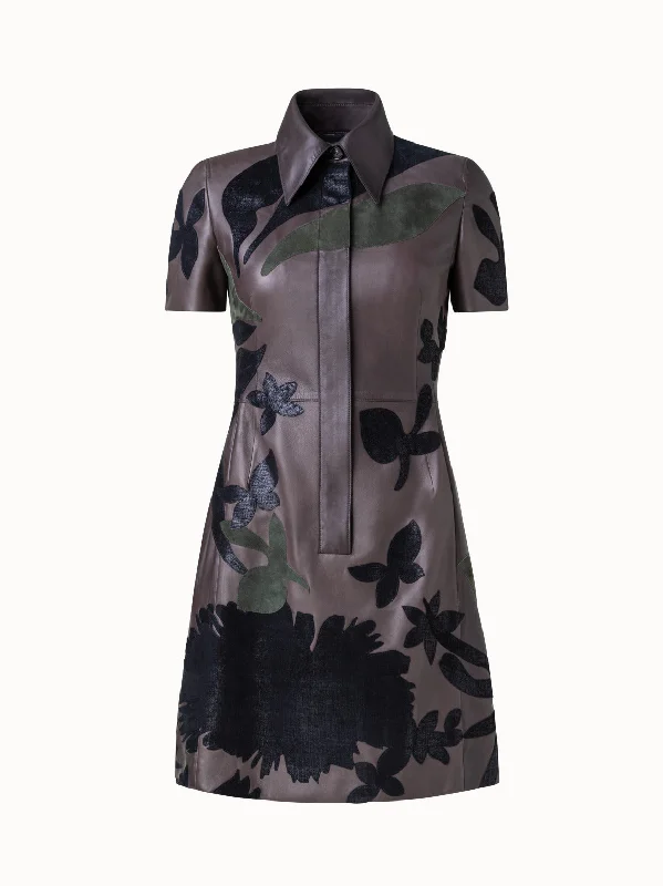 Price Drop Alert playful dressAbraham Flower Patchwork Lambskin Leather Dress